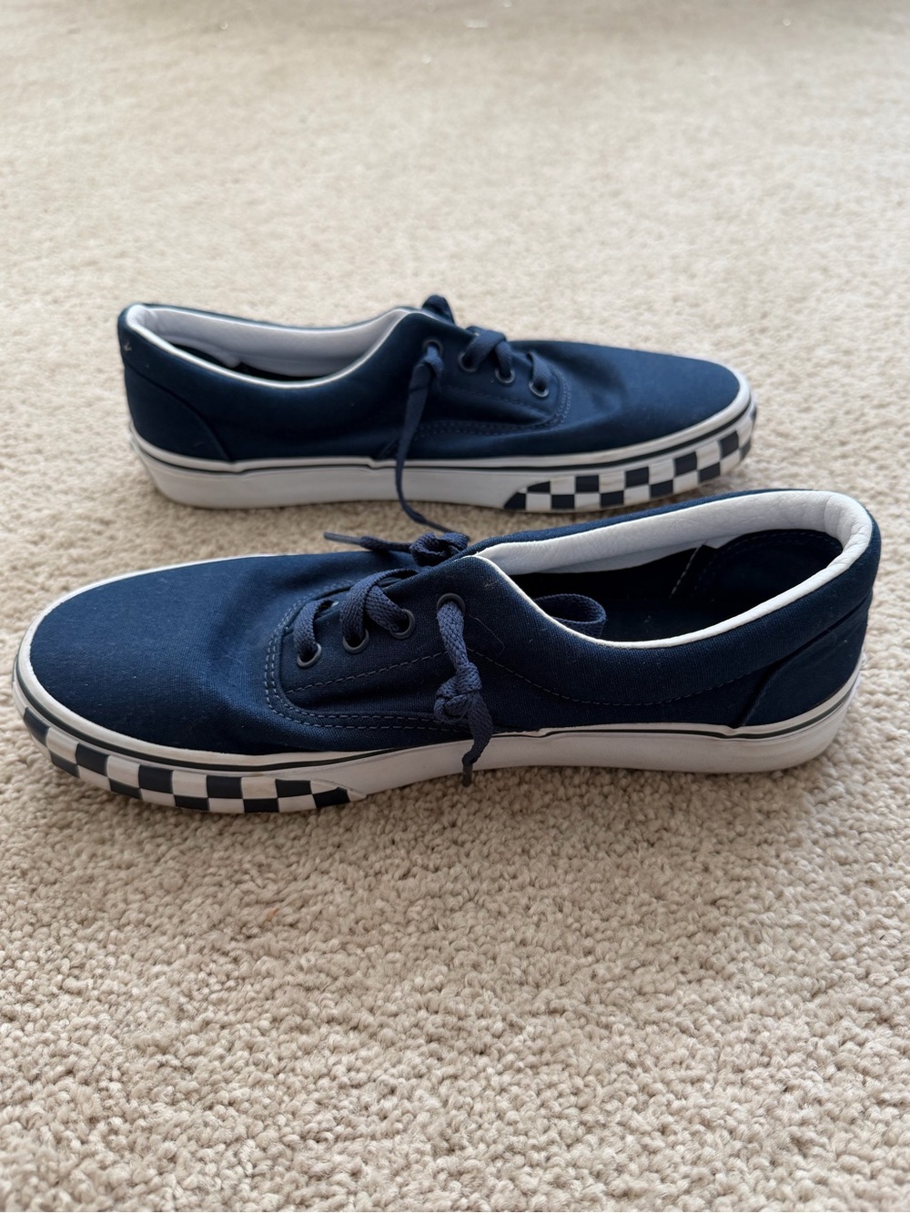 Vans Navy Canvas Low-Top Sneakers  Checkerboard Trim juniors 7.0